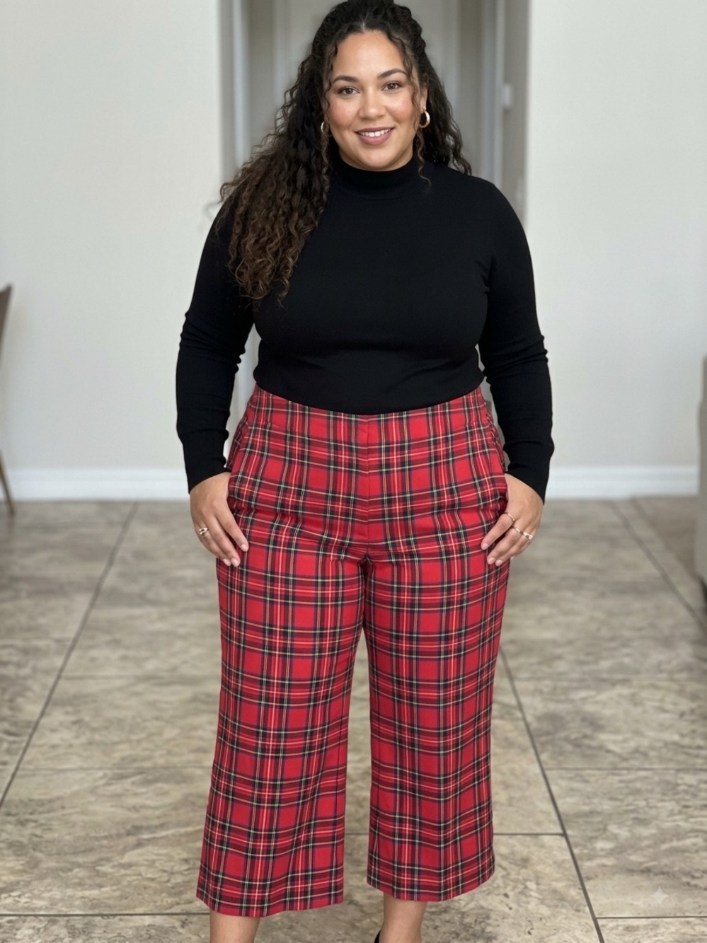 J. Crew Red Plaid Cropped Wide-Leg Pants